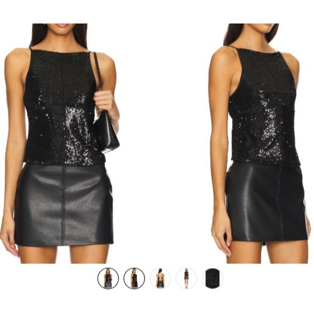 Free People James Sequin Tank Black Open Back S NWT Holiday Party Night-Out Glam
